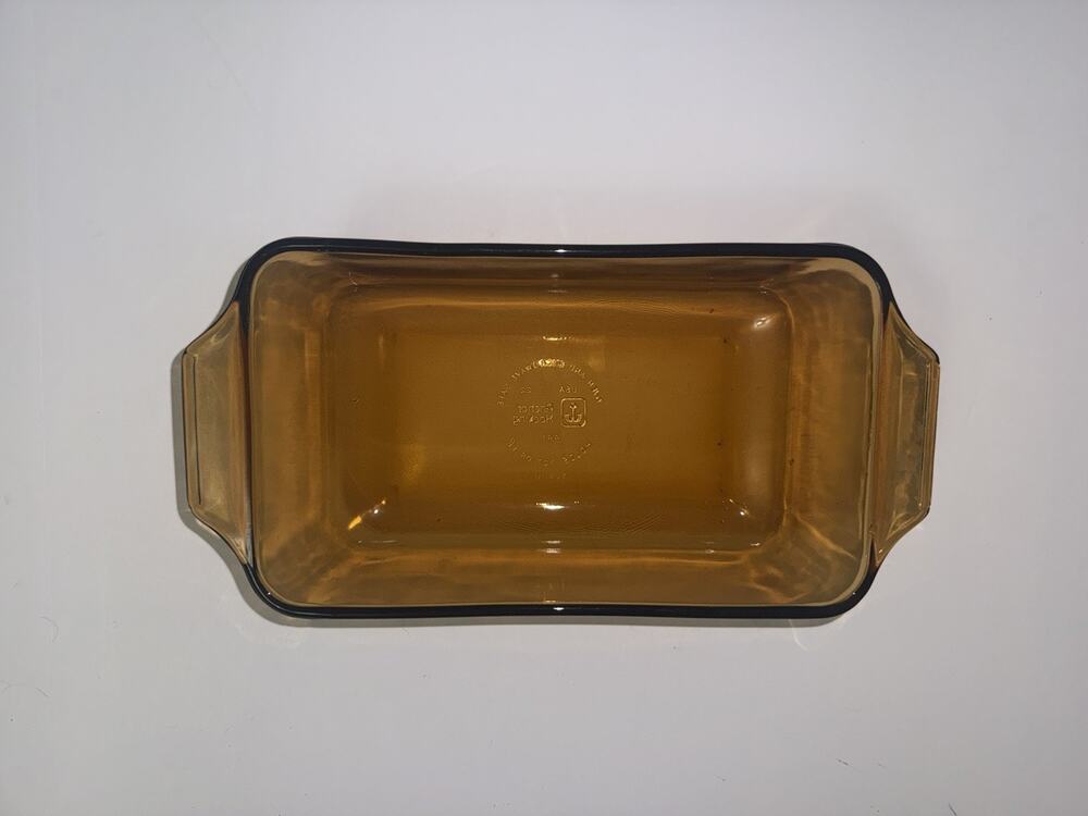 Anchor Hocking Amber Glass Loaf Pan 1 Quart 441 Vintage Bakeware 5x9 Made in USA